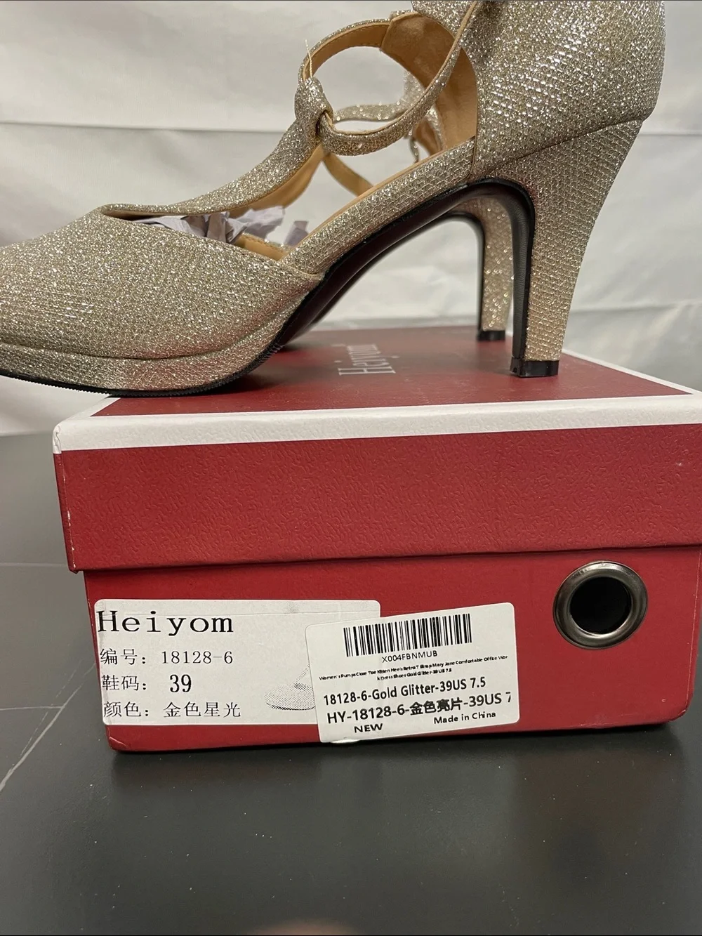 HEIYOM GOLD GLITTER T STRAP PLATFORM PUMPS FTL-08-128